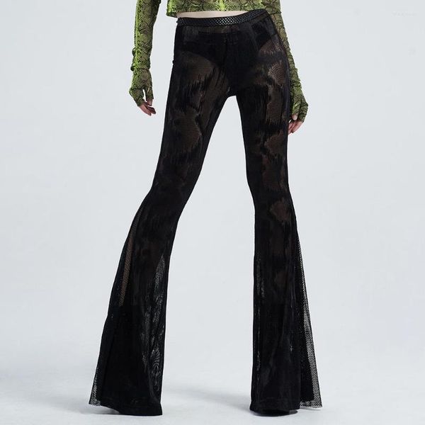 Pantalon Femme PUNKRAVE Femme Gothique Transparent Frange Évasée Long Quotidien Imprimé Python Ceinture Jacquard Maille Maigre Leggings