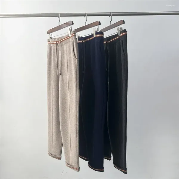 Pantalones de mujer de cachemira pura hasta el tobillo cintura elástica de invierno pantalón cálido con cordón de cintura alta