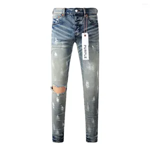 Pantalon pour femmes Jeans de marque violette 2024 trous de peinture de rue haute et de qualité de la mode blanche bleue Réparation de basse hauteur denim maigre
