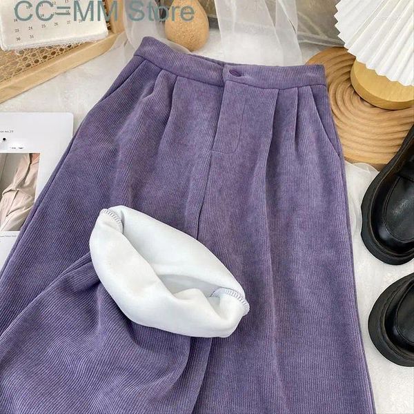 Pantalon féminin Purple Coluroy for Women Fleece Winch Winter Winter Corée Haute taille Capris Office Bureau Casual Straitement