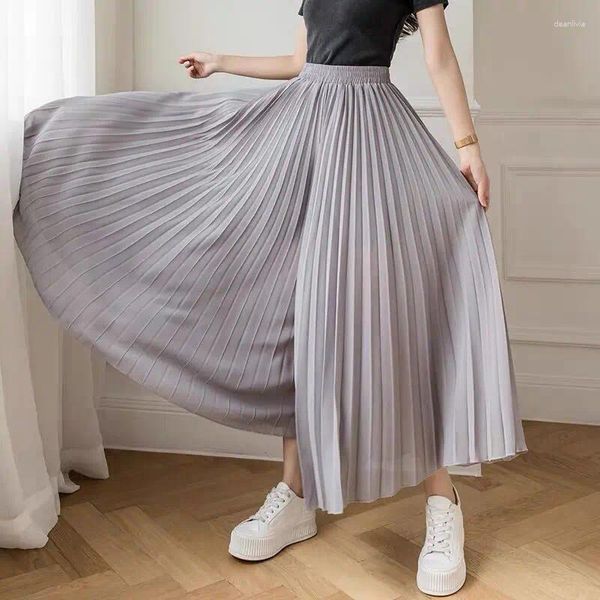 Pantalones para mujer Púrpura Gris Azul Gasa Faldas plisadas Mujeres Verano Chic Streetwear Lady Elegante Oficina Trabajo de negocios Ropa Pantalones largos