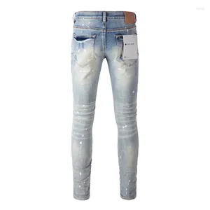 Pantalon femme violet jean haute rue bleu déchiré en détresse mode qualité réparation taille basse pantalon en jean maigre