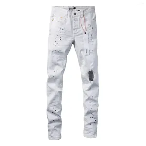 Pantalon pour femmes jeans de marque roca violette avec une peinture blanche de rue Réparation en détresse de basse hauteur denim maigre