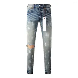 Damesbroek Purple Roca Brand Jeans met High Street Paint Holes en Blue Ground White Fashion Repair Low Rise Skinny Denim