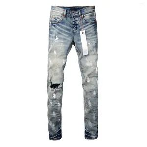 Damesbroek Purple Roca Brand Jeans met Top Street Paint Holes en Blue Ground White Fashion Repair Low Rise Skinny Denim