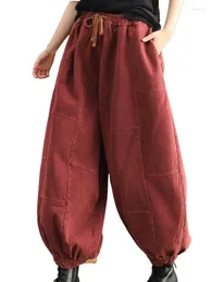 Pantalones para mujer QPFJQD invierno 2024 mujeres vintage suelta piel cálida espesar pantalones damas retro tamaño grande harem ropa casual clásica