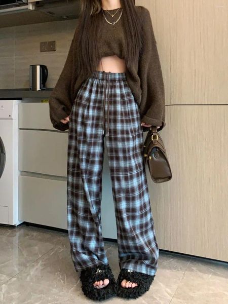 Pantalones para mujer Qweek Moda coreana Plaid Mujeres Y2K Vintage 90s Pantalones básicos a cuadros de gran tamaño Harajuku Retro Baggy Casual Sweetpants