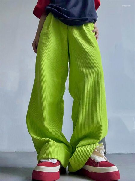 Pantalons pour femmes QWEEK Streetwear Hip Hop Corduroy Y2K Harajuku Hippie Pantalon large surdimensionné Egirl Fluorescent Green Baggy Pantalones