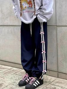 Pantalon Femme QWEEK Y2K Pantalon de survêtement bleu avec nœud Femmes Mode coréenne Fairycore Jogger Surdimensionné Harajuku Girly Kpop Pantalon de sport