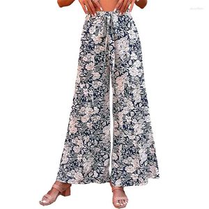 Pantalon féminin Qybian Fashion Bohemian Style large jambe à la taille élastique élastique lâche