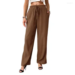 Pantalon Femme Qybian Femmes Large Jambe Longue Casual Solide Taille Élastique Lâche Texture Verticale Sensation Printemps Été Femme Pantalon