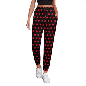 Pantalon femme rouge à pois femmes rétro imprimé streetwear joggeurs printemps moderne pantalon graphique grande taille