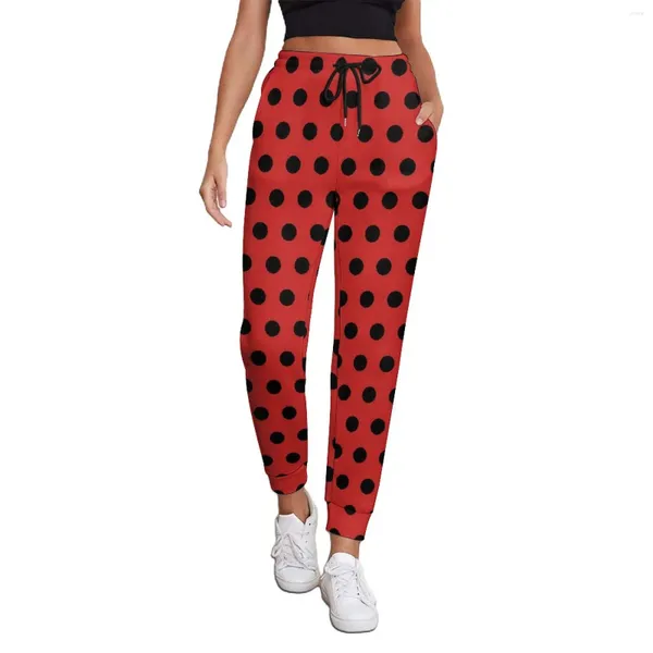 Pantalon féminin Retro Polka Dots rouge et noir élégant pantalon surdimension