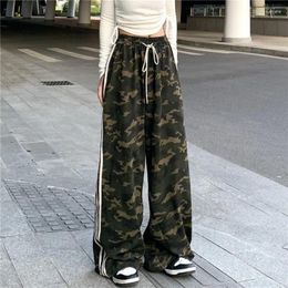 Pantalon femme rétro côté rayé Camouflage salopette Hiphop épicé fille rue taille élastique jambe large sport décontracté pour les femmes
