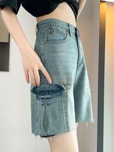 Pantalon féminin rétro large jambe baggy décontractée de jean short harajuku esthétique haute taille lâche 2024 punk de mode d'été