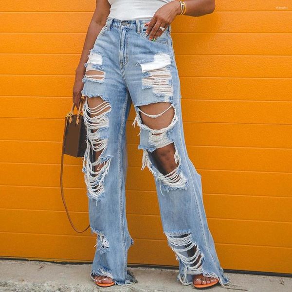 Pantalon Femme Ripped Denim Jeans Taille Haute Sexy Y2K Streetwear 2023 Femmes Automne Vêtements d'hiver Pantalon élégant Pantalon creux Jean