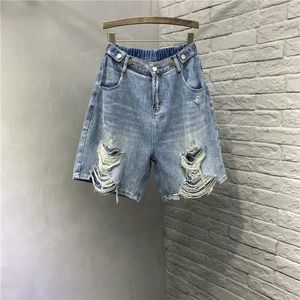Pantalon féminin Ripped Denim Shorts Fashion Streetwear High Waist Longue Longueur Cowboy Jeans 2000S Y2K Harajuku Summer Vêtements 2024