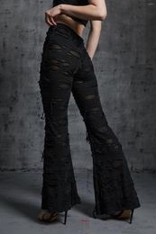 Pantalones para mujer Rosetic Goth Moda Retro Mujeres Color Sólido Cintura Alta Hollow Out Patchwork Estilo Gótico Diseñado Damas para Primavera