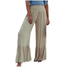 Damesbroek Ruches Hoge taille broek Casual Beach Maxi Long Pant Solid Color Wide Leg Yoga Elegant