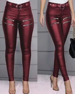 Pantalons pour femmes S 2023 Summer Fashion Zipper Design Taille haute Pu Cuir Casual Plain Skinny Quotidien Long Y2K Streetwear 231016