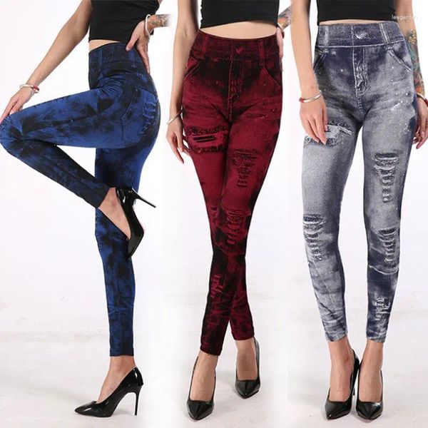 Pantalon Femme S-3XL 7Colors Imitation Jean Taille Haute Élastique Skinny Neuf Cent Crayon Pantalon Tout Match Casual Slim Femmes Leggings Quotidiens