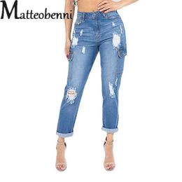 Pantalones de mujer s Celana jins pinggang tinggi wanita celana Denim lurus banyak saku sambungan Jeans kasual Streetwear baru 2023 230515
