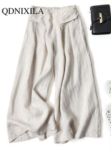 Pantalons pour femmes s coton et lin jupe à jambes larges femmes lâche demi taille élastique Slim Streetwear vêtements 230808