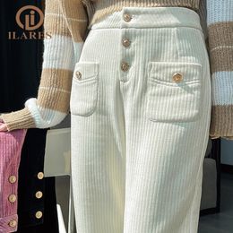 Pantalones de mujer s Moda para mujer Invierno Plus Terciopelo Pierna ancha Casual Mujer Pantalón Cintura alta Recto Mujeres Baggy Pantalones sueltos Ropa 231027