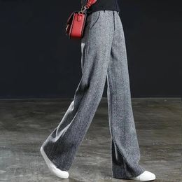 Pantalon femme s motif à chevrons laine jambe large pour femme printemps automne taille haute pantalon droit dames costume mince 231201