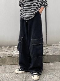 Pantalons pour femmes s HOUZHOU Harajuku Pantalon cargo noir surdimensionné Streetwear japonais Pantalon ample à jambes larges pour poches féminines Grunge Techwear 230410