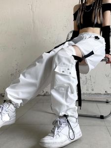 Pantalon féminin S coréen détachable y2k décontracté lâche solide haute taille patchwork creux de pantalones de dessin de la chaîne punk large pantalon 221123