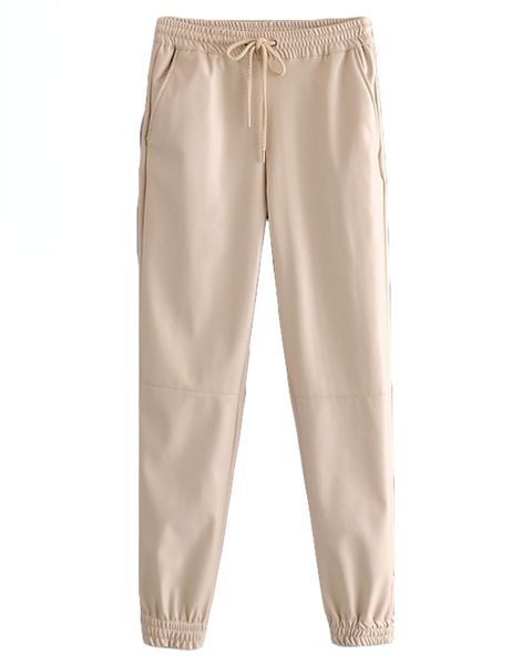 Pantalones para mujer S Damas Moda Casual Cuero de imitación Trotar Retro Alto Elástico Cintura Cordón Leggings de rábano 230111