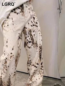 Women's Pants s LGRQ mode imprimé léopard femmes pantalons décontractés de haute qualité pantalon de luxe coréen à la mode jambe large polyvalent jean 19027 230927