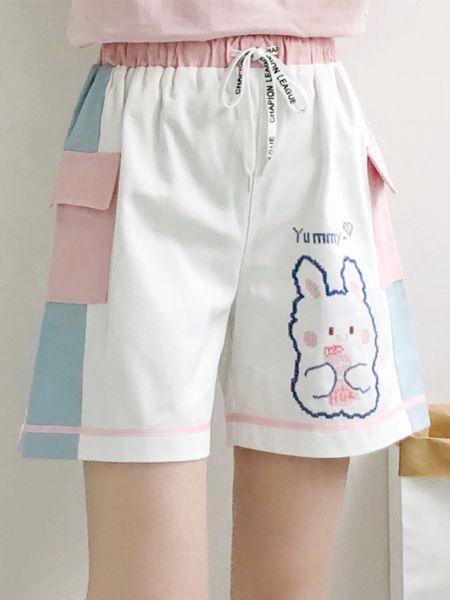 Pantalon Femme S Joyeux Joli Lapin Kawaii Shorts Y2K Style Coréen Coton Pantalon Broderie Taille Haute Casual Filles Rose 230506