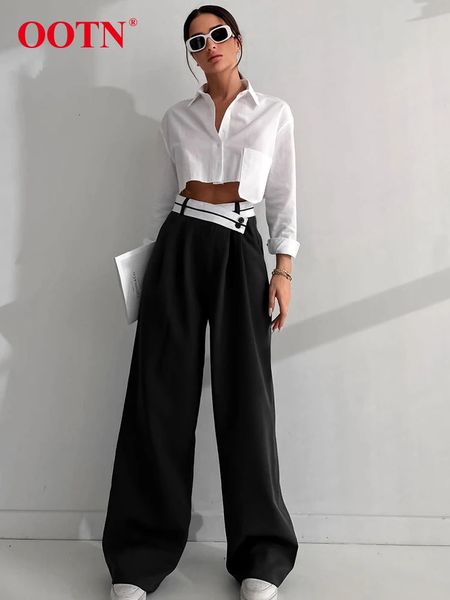 Pantalon Femme S OOTN Élégant Noir Plissé Lâche Mode Rue Jambe Large 2023 Pantalon Taille Haute Bureau Longues Poches De Printemps 231127