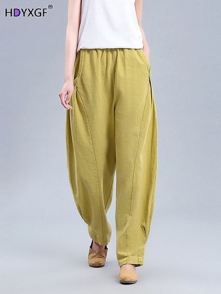 Pantalons pour femmes s Ovesize 4XL pantalons de survêtement taille haute décontractée Bloomers coréen coton lin Vintage Baggy pantalon Pantalones Jogger 230919