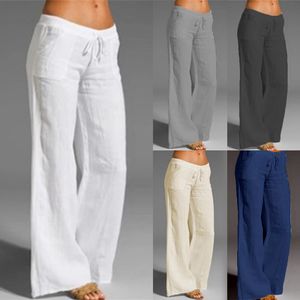 Pantalons pour femmes s été femmes Vintage couleur unie taille élastique coton lin pantalon décontracté dame ample jambe large 230619