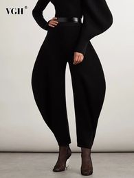 Женские брюки VGH, однотонные вязаные минималистичные женские брюки с высокой талией, свободные темпераментные брюки-фонарики, женская мода, стиль одежды 2023 231114