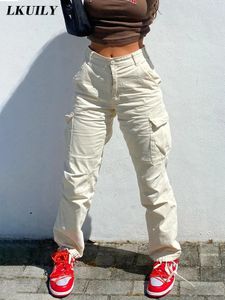 Pantalon Femme S Vintage Cargo Baggy Jean Mode 90s Streetwear Poches Salopette ArmyGreen Taille Haute Lâche Y2k Denim Pantalon 230506