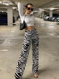 Pantalones para mujer WannaThis Zebra Print Pantalones de pierna ancha Sexy Cintura alta Otoño Mujeres Moda Casual Mujer Streetwear 230222