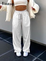 Pantalones de mujer Weekeep Celana Wanita Kargo Kolor Putih Olahraga Longgar Panjang Kasual Streetwear Grunge Pakaian Teknis Harajuku 230517