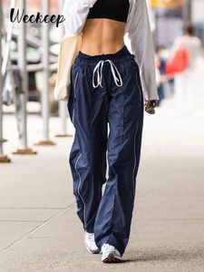 Women's Pants S WeeKeK Streetwear Casual zweetbroek zijstreep elastische lage stijging rechte lading y2k esthetische jogger broekbasic 230214