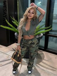 Damesbroeken S Wesaynb Y2K Kleding Parachute Lading voor vrouwen Green Casual Print Camouflage Broek Baggy Straight Streetwear 230105