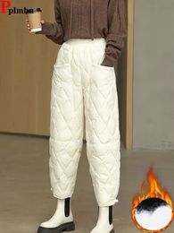 Pantalons pour femmes s hiver Baggy vers le bas coton Harem décontracté chaud moelleux matelassé pantalons élastique taille haute épais cheville longueur pantalon 231205