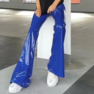 Pantalons pour femmes S Femmes Bright Mirror PU Fashion Slim Taille haute en cuir Pantalon évasé à jambe large Streetwear Pantalon d'automne S XL 231102