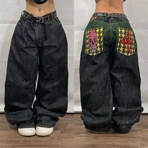 Pantalons pour femmes Y2K American High Street Hip Hop Crâne Brodé Jeans Hommes Gothique Harajuku Mode Lâche Jambe Droite Large 231113