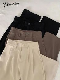 Pantalones de mujer Yikikikky Celana Musim Semi Panas 2023 Wanita Kasual Pinggang Tinggi Mode Korea Kantor Elegan Hitam Lurus Setelan Baru 230517