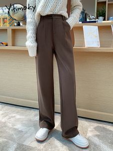 Pantalons pour femmes S Yitimoky Woollen pour femmes Office Lady taille haute vêtements de travail noir café pleine longueur pantalon coréen mode bas 230222