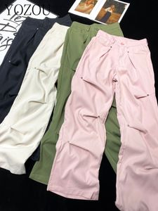 Pantalon femme s YOZOU Y2k coton cargo baggy pantalon large avec rivets bas surdimensionnés rose noir vert blanc tenues rave 230822