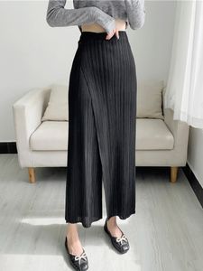 Pantalons pour femmes s YUDX femmes plissées couleur unie cheville taille élastique jambe large droite femme Trsouser lâche 2023 été 230419